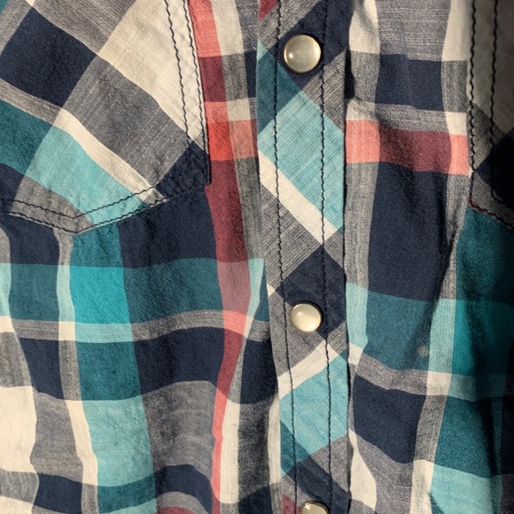 TRUE RELIGION Georgia Plaid Shirt Pearl Snap distressed elbow - Picture 9 of 11